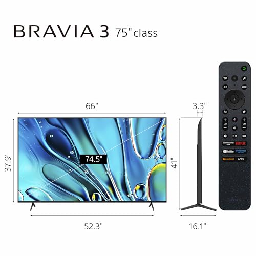 Sony 55-Inch 4K Ultra HD BRAVIA 3 LED Smart TV with Google TV, LED Flat Screen, Dolby Vision HDR, Google TV, Exclusive PS5 Features, 2024 Model (K-55S30)