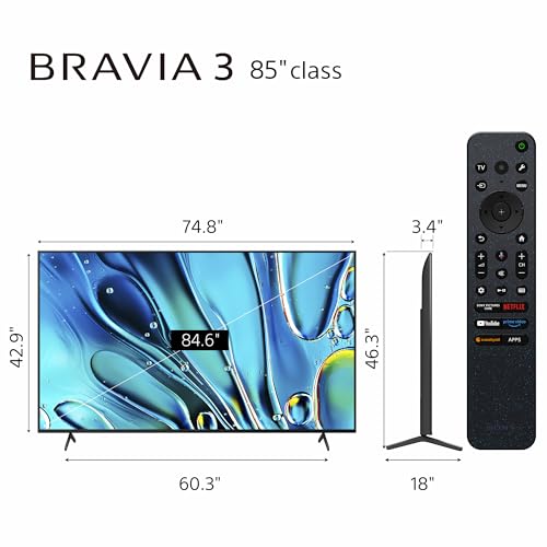 Sony 55-Inch 4K Ultra HD BRAVIA 3 LED Smart TV with Google TV, LED Flat Screen, Dolby Vision HDR, Google TV, Exclusive PS5 Features, 2024 Model (K-55S30)