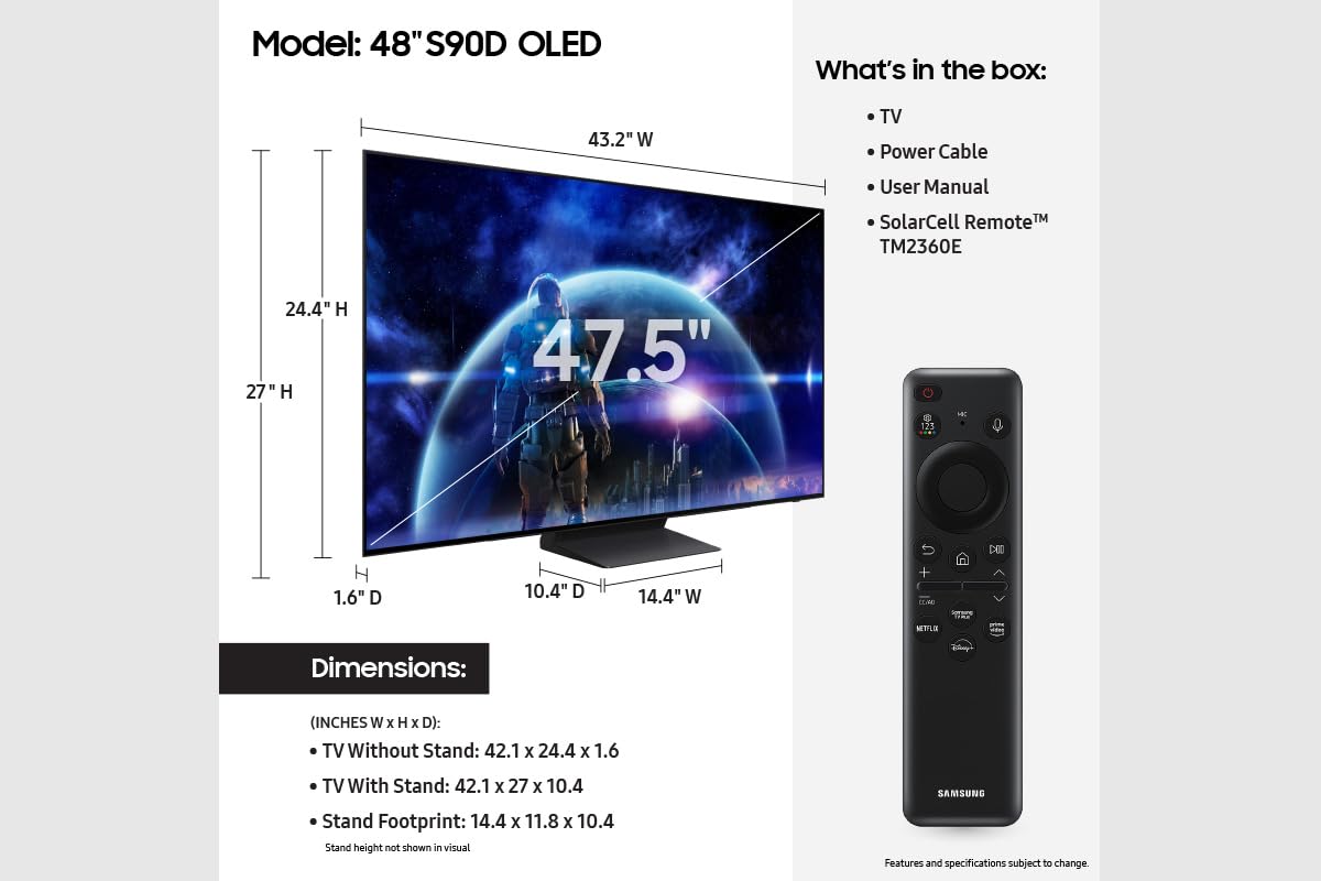 SAMSUNG 77-Inch Class OLED 4K S90D Series HDR+ Smart TV w/Dolby Atmos, Object Tracking Sound Lite, Motion Xcelerator, Real Depth Enhancer, 4K AI Upscaling, Alexa Built-in (QN77S90D, 2024 Model)