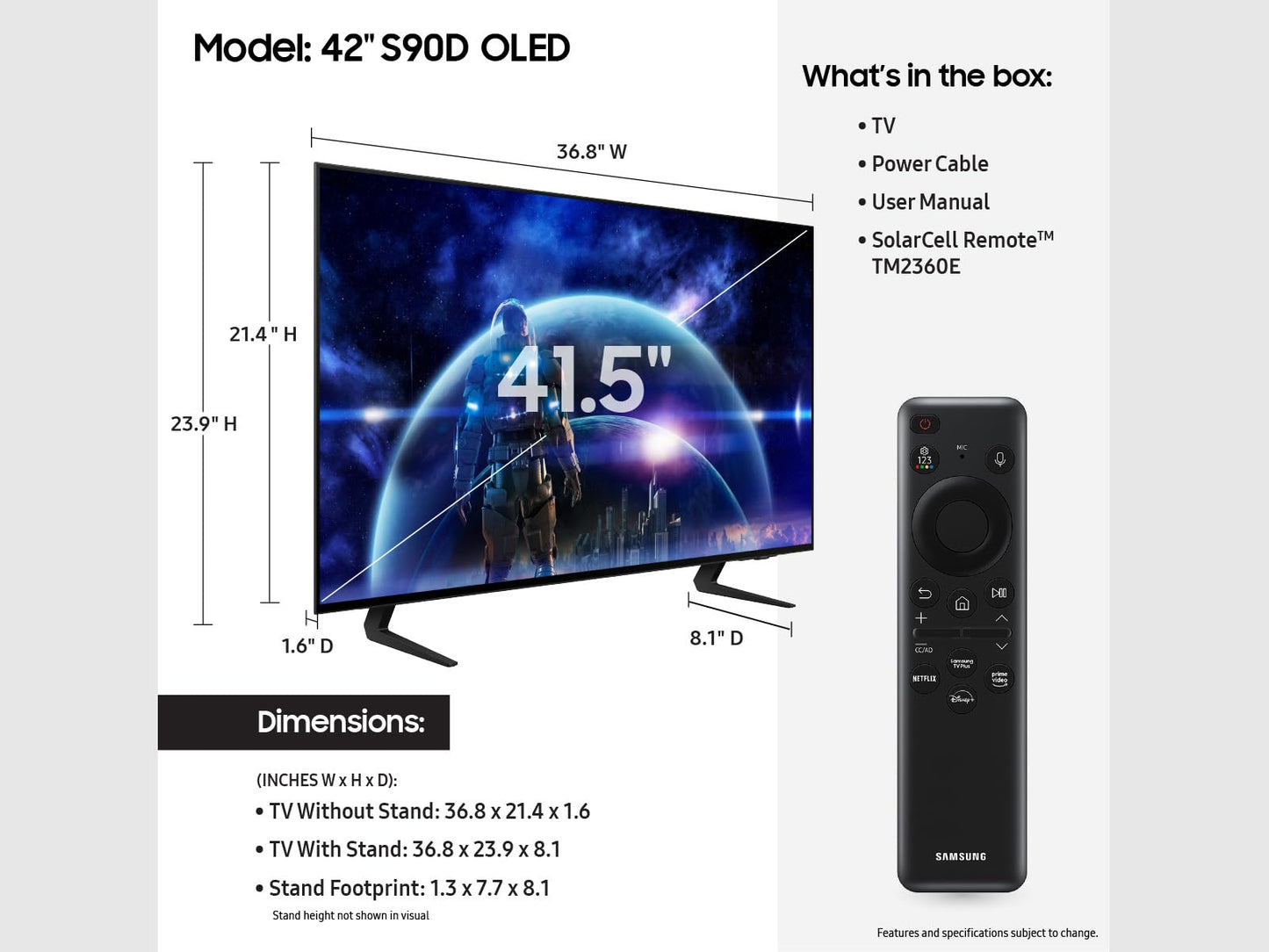 SAMSUNG 77-Inch Class OLED 4K S90D Series HDR+ Smart TV w/Dolby Atmos, Object Tracking Sound Lite, Motion Xcelerator, Real Depth Enhancer, 4K AI Upscaling, Alexa Built-in (QN77S90D, 2024 Model)