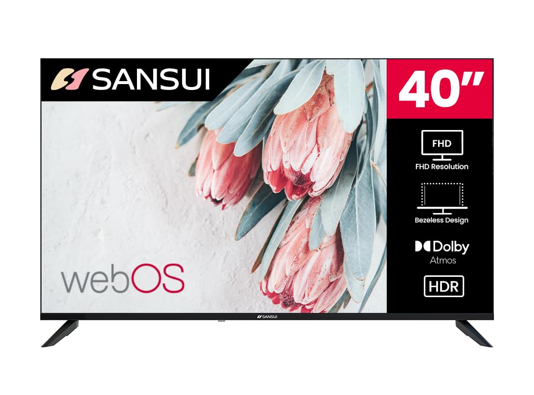 SANSUI 40 Inch Smart LED TV FHD 1080P, WebOS with Google Play & Game Optimizer, Dolby Vision HDR Atmos, 16W Speakers, Apple Home Compatibility, WiFi Bluetooth Ethernet, Frameless VESA