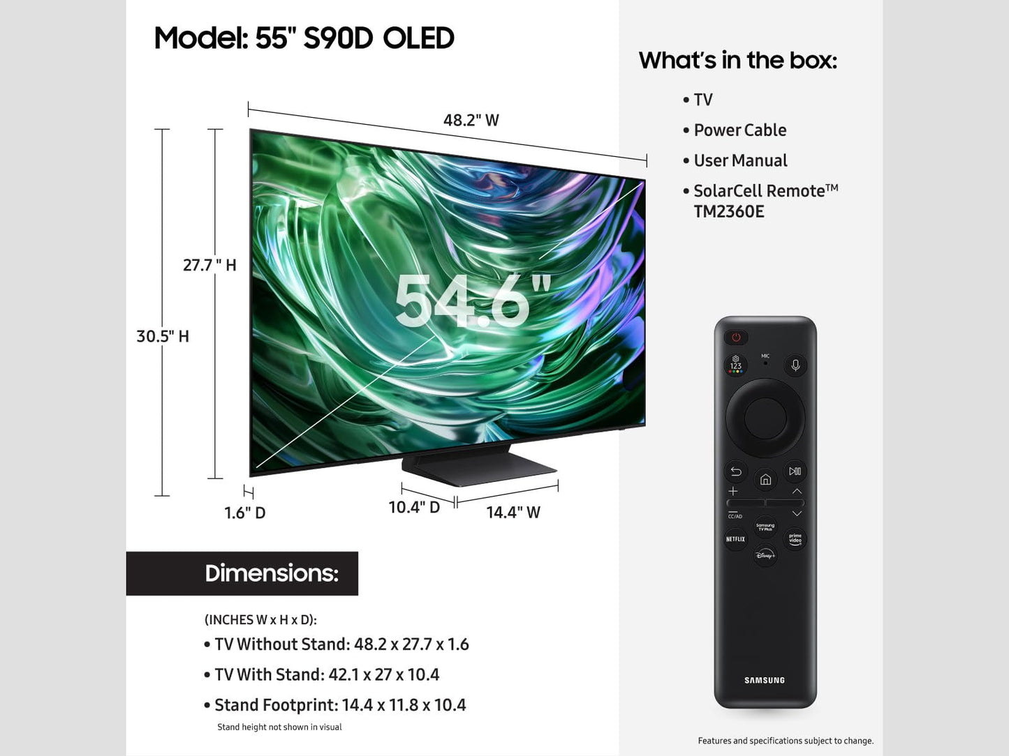 SAMSUNG 77-Inch Class OLED 4K S90D Series HDR+ Smart TV w/Dolby Atmos, Object Tracking Sound Lite, Motion Xcelerator, Real Depth Enhancer, 4K AI Upscaling, Alexa Built-in (QN77S90D, 2024 Model)