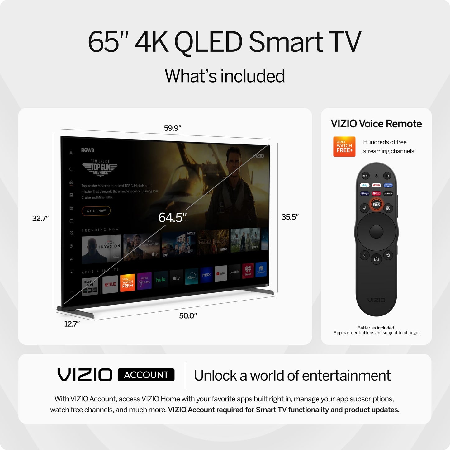 VIZIO 50-inch Quantum Pro 4K 120Hz QLED HDR10+ Smart TV with Dolby Vision, Active Full Array, 240Hz @ 1080p PC Gaming, WiFi 6E, Apple AirPlay, Chromecast Built-in, M50QXM-K01, 2023 Model