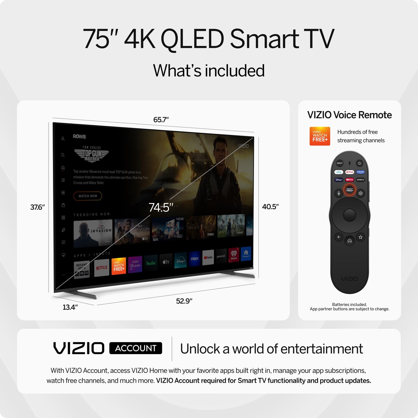 VIZIO 50-inch Quantum Pro 4K 120Hz QLED HDR10+ Smart TV with Dolby Vision, Active Full Array, 240Hz @ 1080p PC Gaming, WiFi 6E, Apple AirPlay, Chromecast Built-in, M50QXM-K01, 2023 Model