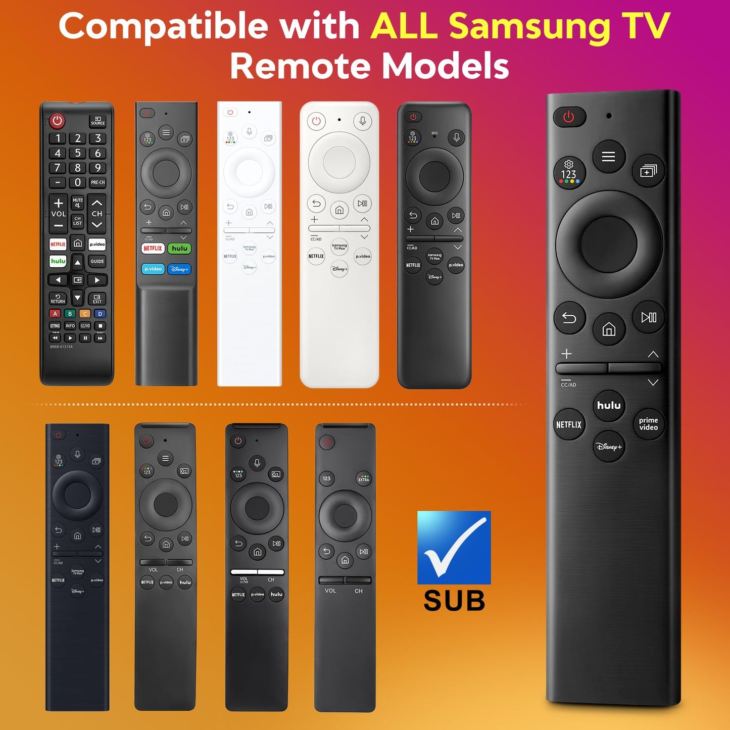 Rechargeable Voice Remote for Samsung-TV-Remote-Control-Replacement Compatible with Samsung Smart Solar Frame QLED Curved Crystal UHD OLED TVs