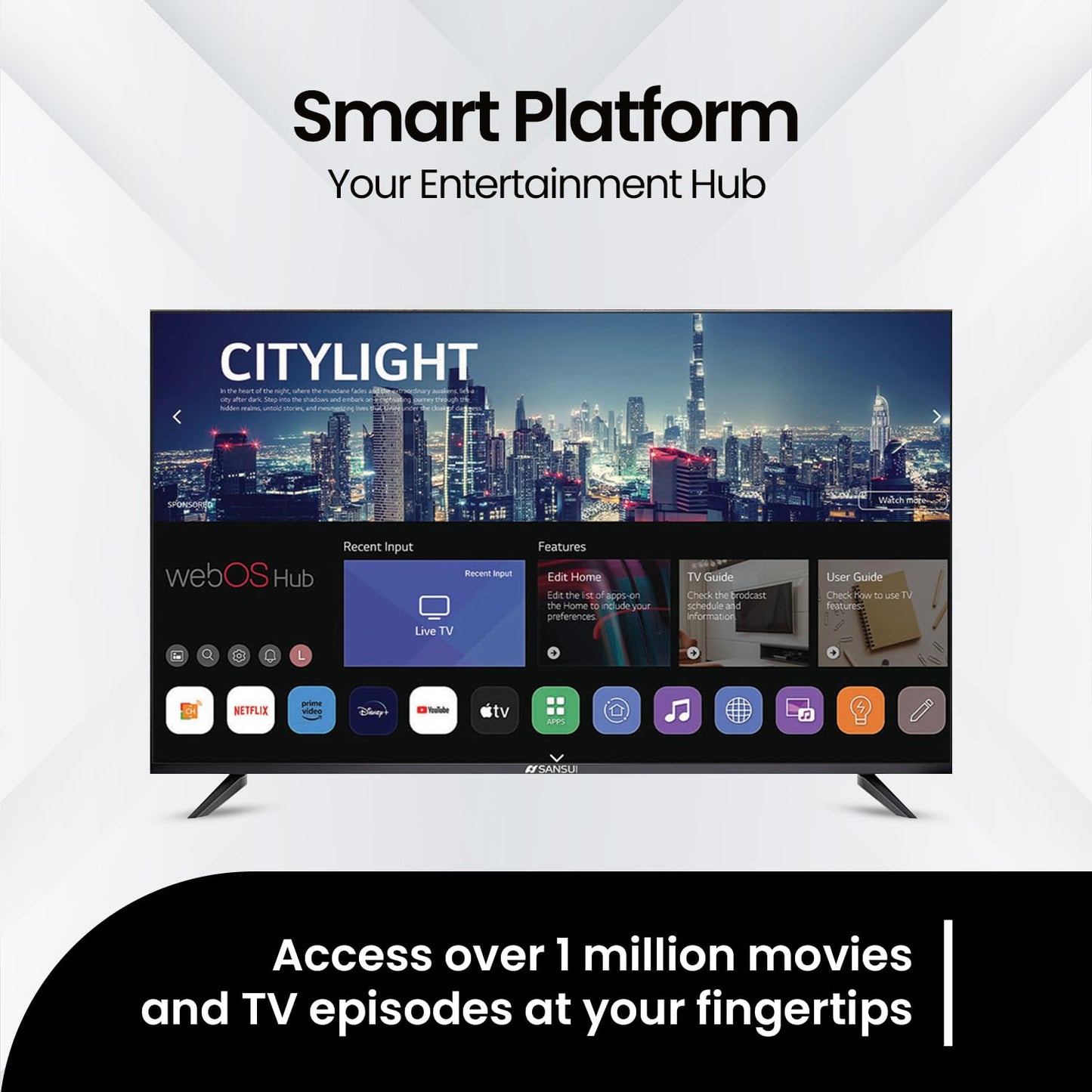 SANSUI 40 Inch Smart LED TV FHD 1080P, WebOS with Google Play & Game Optimizer, Dolby Vision HDR Atmos, 16W Speakers, Apple Home Compatibility, WiFi Bluetooth Ethernet, Frameless VESA