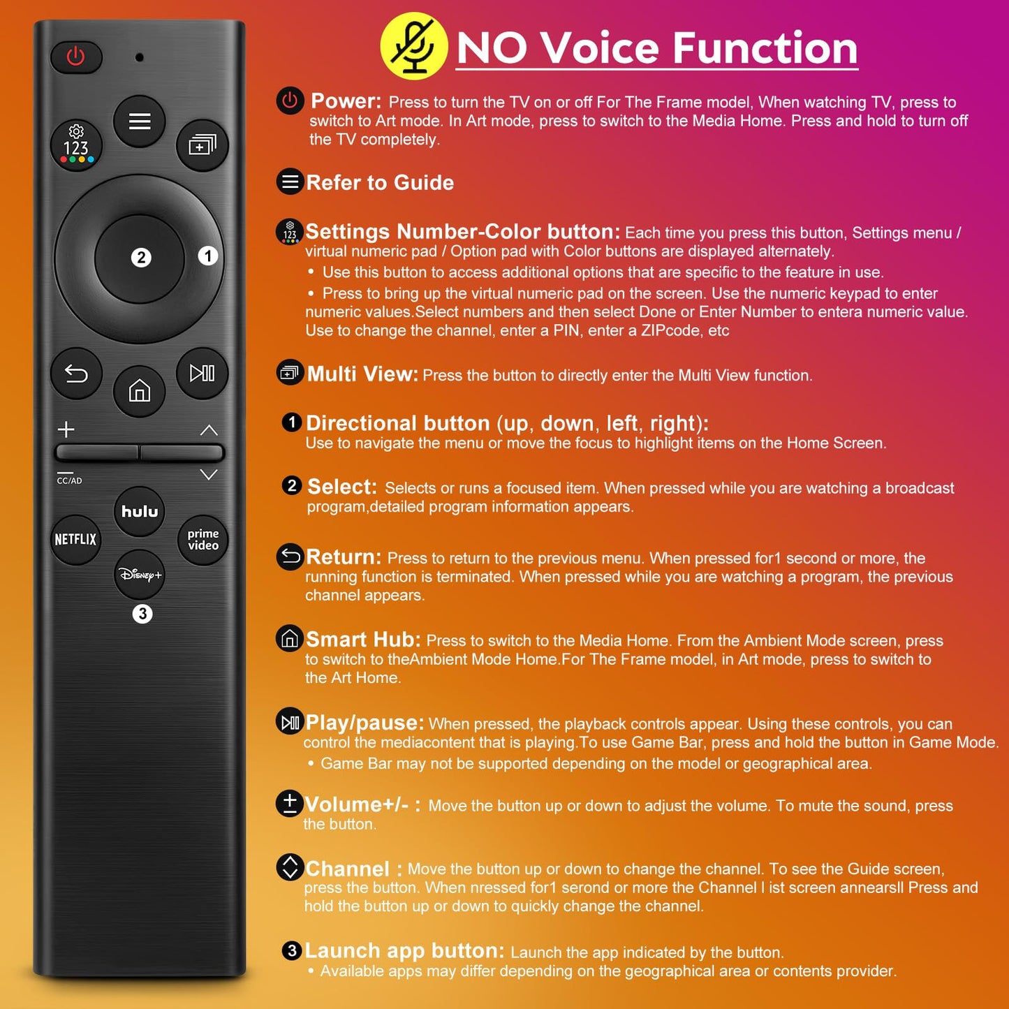 Rechargeable Voice Remote for Samsung-TV-Remote-Control-Replacement Compatible with Samsung Smart Solar Frame QLED Curved Crystal UHD OLED TVs