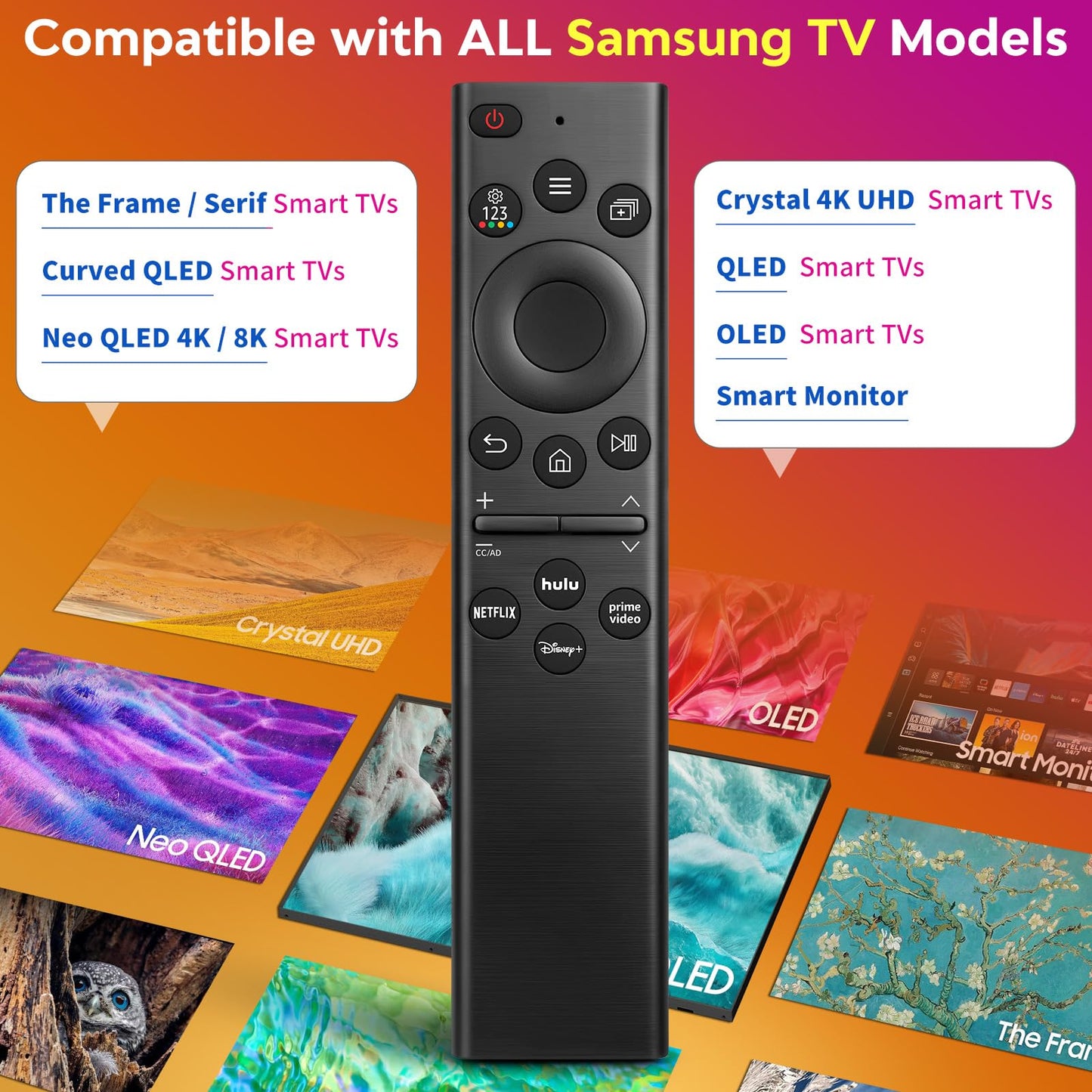 Rechargeable Voice Remote for Samsung-TV-Remote-Control-Replacement Compatible with Samsung Smart Solar Frame QLED Curved Crystal UHD OLED TVs