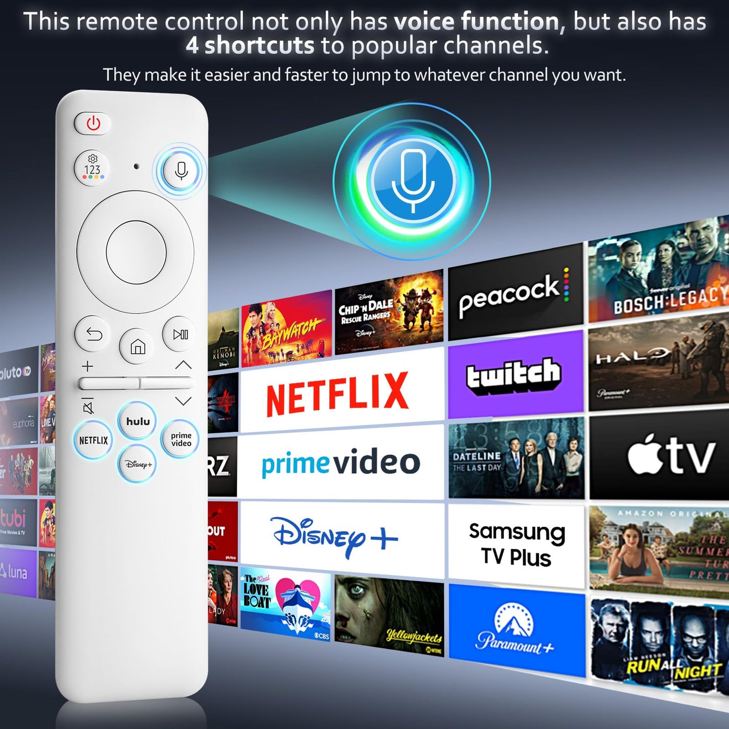 Rechargeable Voice Remote for Samsung-TV-Remote-Control-Replacement Compatible with Samsung Smart Solar Frame QLED Curved Crystal UHD OLED TVs